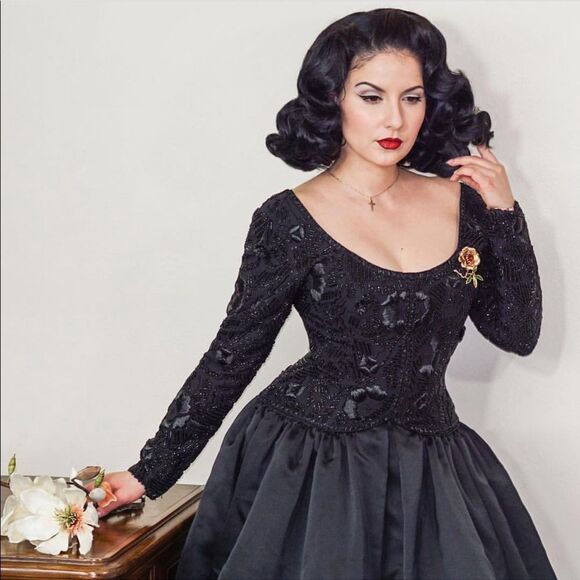 Jeet Vintage Black Drop Waist 100% Silk Handmade Dress Saks Fifth Avenue - Picture 2 of 9